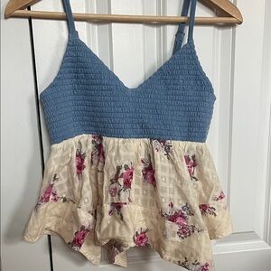 Anthropologie Blue and Cream Floral Camisole
